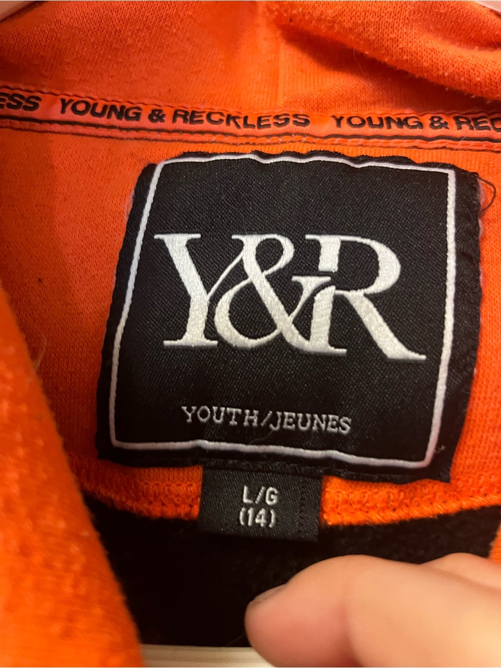 Boys Reckless black Hoodie with Orange Lined Hood - Picture 3 of 3